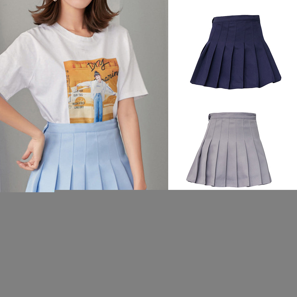 Fashion Women Mini Pleated Solid Color High Waist Tennis Skater Short Skirt Gift