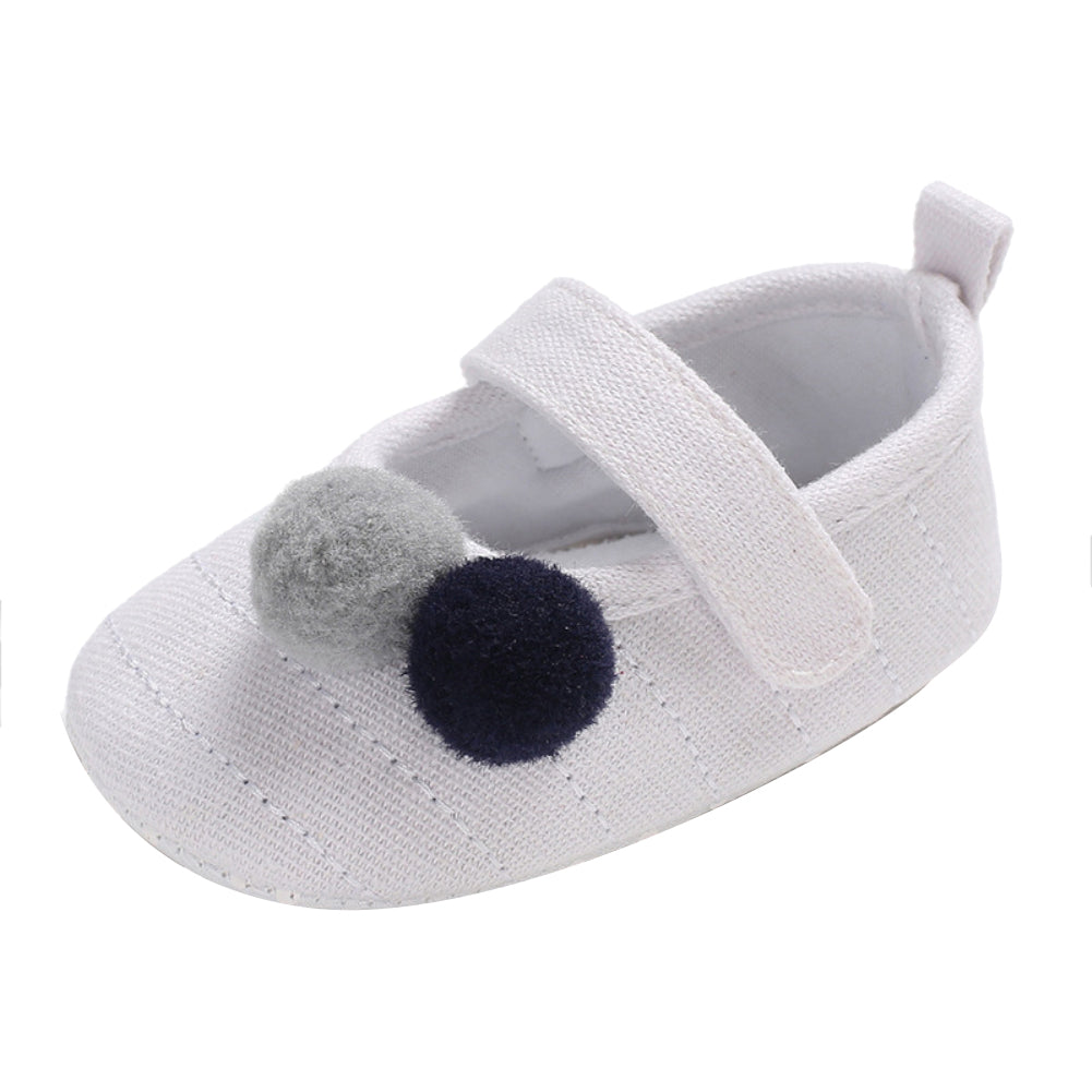 Cute Pompom Solid Color Toddler Baby Girl Prewalker Anti-slip Princess Shoes