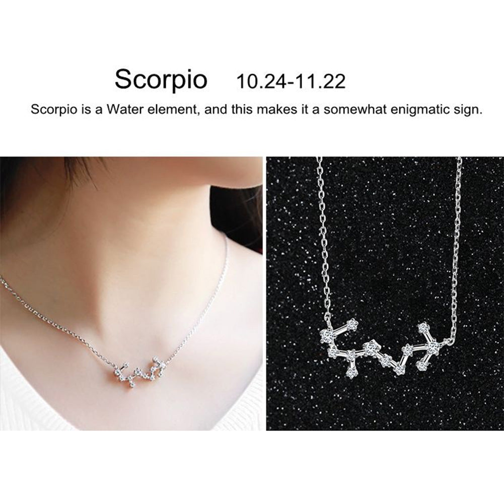 Shiny Rhinestone Women Horoscope Astrology Constellation Sign Guardian Necklace