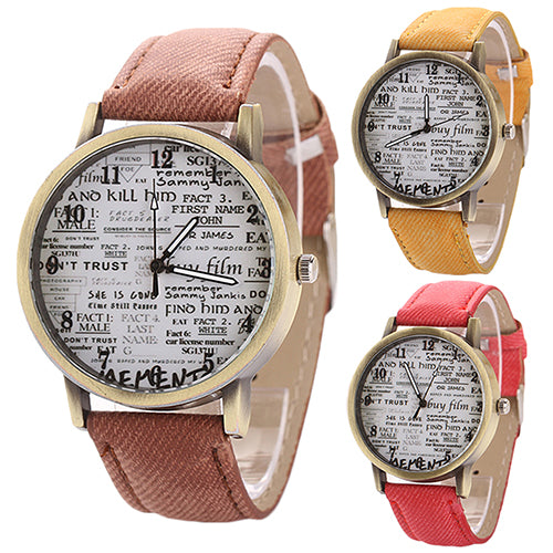Men Women Fashion Graffiti Retro Cowboy Fabric Analog Quartz Casual Wrist Watch