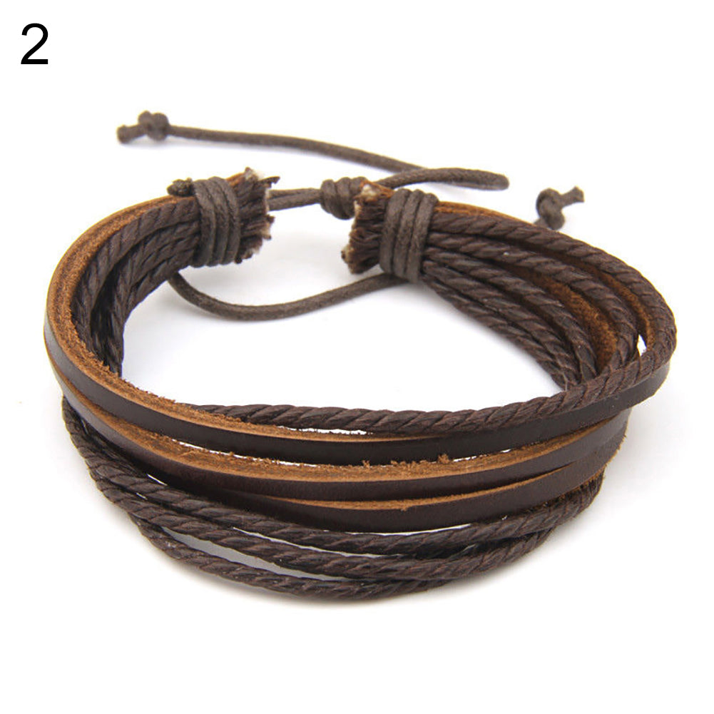 1 Pc Fashion Women/Men Multilayer Faux Leather Bracelet Casual Braid Bangle