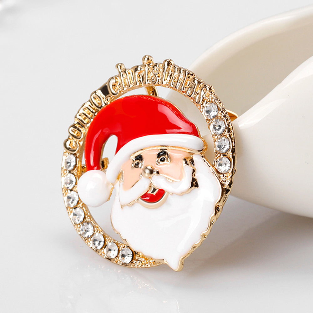Shiny Rhinestone Cartoon Christmas Santa Claus Party Brooch Pin Family Gift
