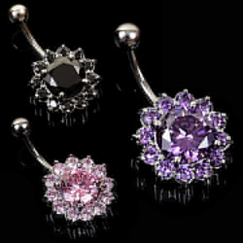 Women's Crystal Rhinestone Flower Navel Belly Button Ring Bar Body Piercing