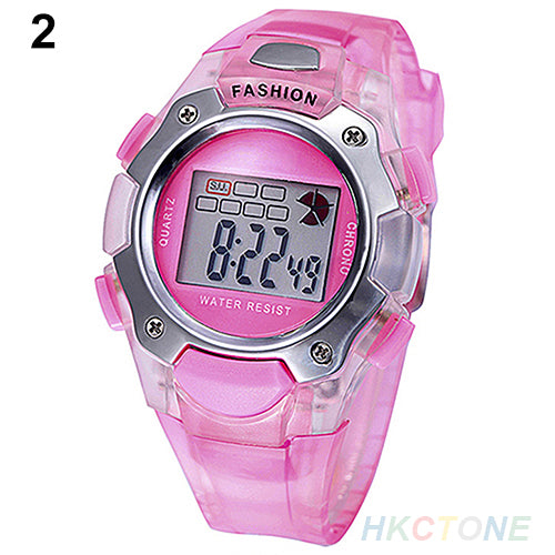 Unisex Boy Girl Children Digital Week Alarm Backlight Jelly Sport Wrist Watch