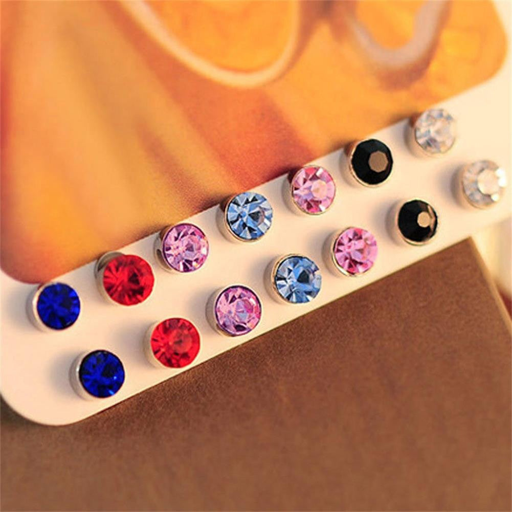 12 Pairs Women Faux Zircon Jewelry Ear Stud Shiny Rhinestone Lady Earrings Set