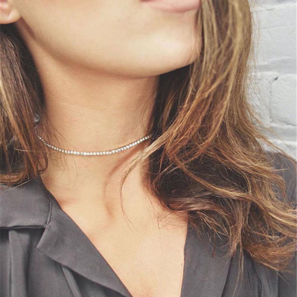 Fashion Women Shiny Rhinestones Collar Choker Necklace Wedding Party Jewelry