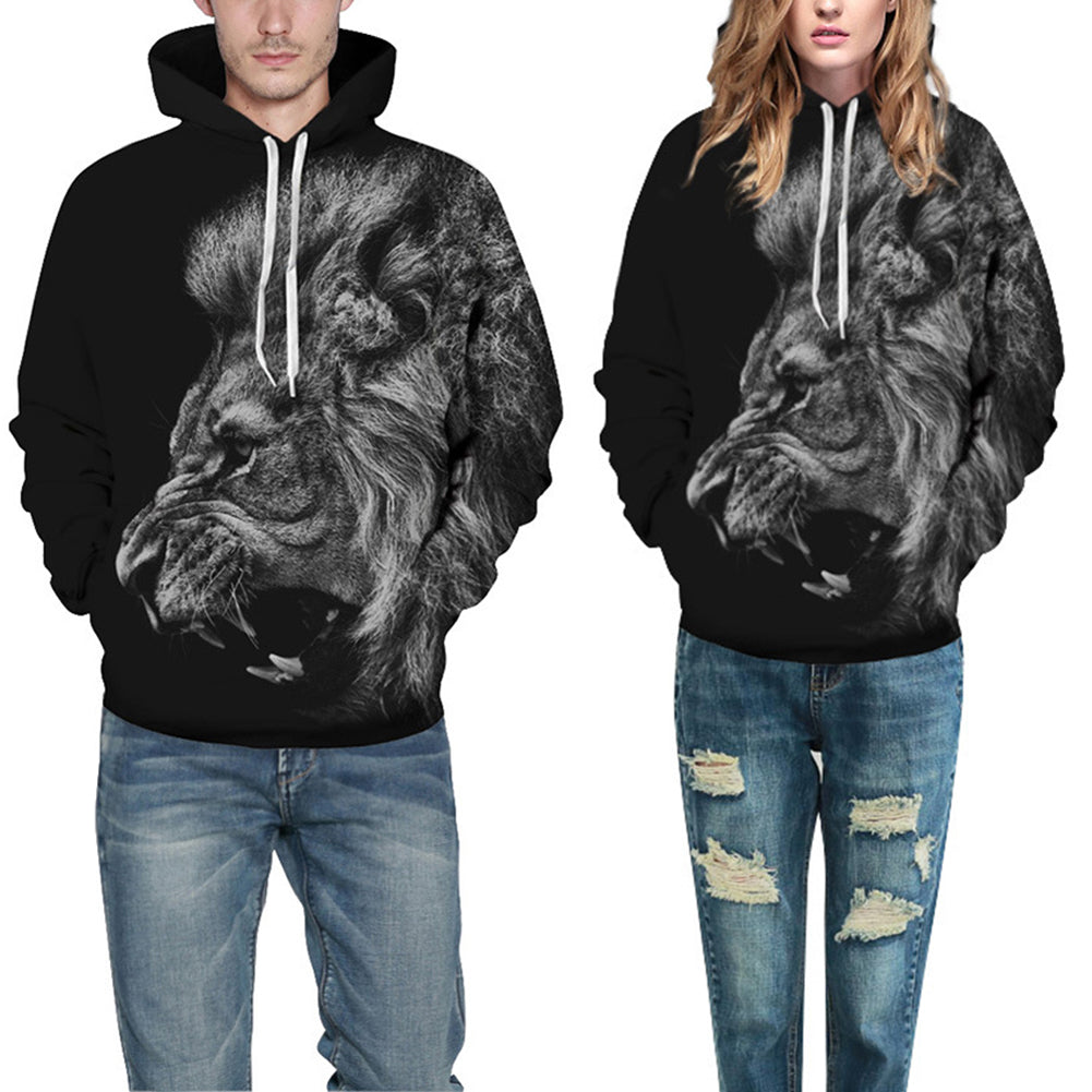 Men Women Autumn Long Sleeve Lion Roar Print Couple Hoodies Pullover Sweatshirt