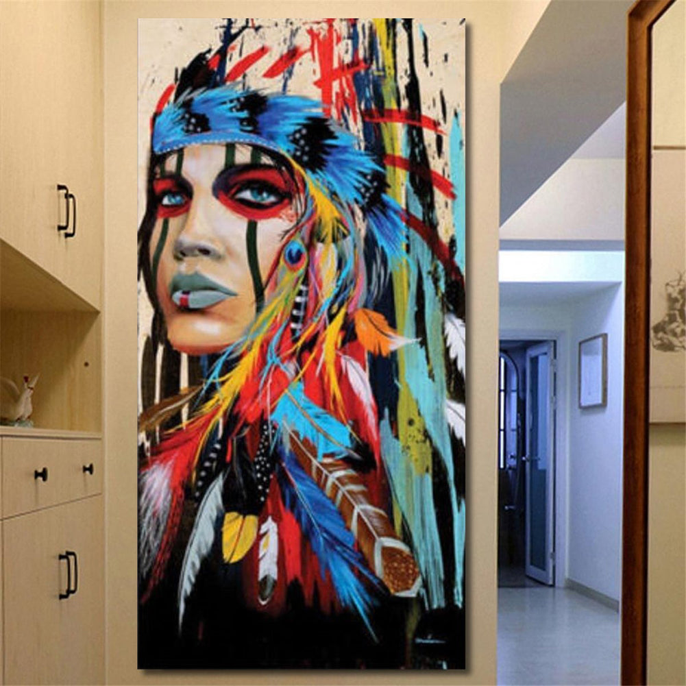 Unframed 3 Panel The American Indian Feather Painting Canvas Picture Wall Decor
