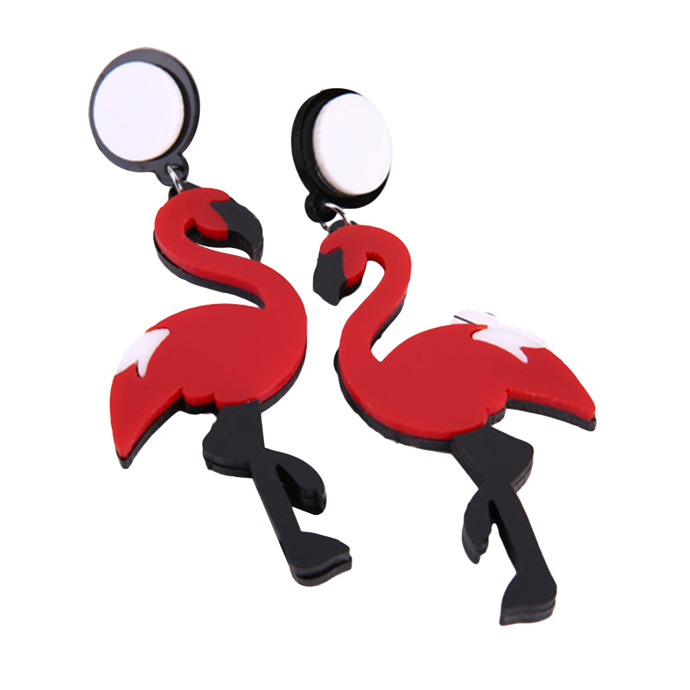 Women Animal Swan Flamingo Shaped Pendant Acrylic Ear Stud Earrings Jewelry