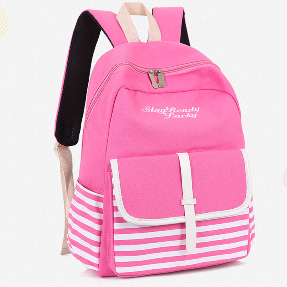Fashion Backpack Striped Letters Embroidered School Bag Rucksack Shoulders Bag