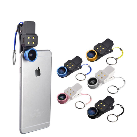 LED Filling Light Macro 198 Degree Fisheye Lens Phone Flash Wide Angle for iPhone Samsung Smartphone
