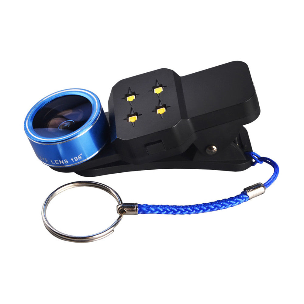 LED Filling Light Macro 198 Degree Fisheye Lens Phone Flash Wide Angle for iPhone Samsung Smartphone