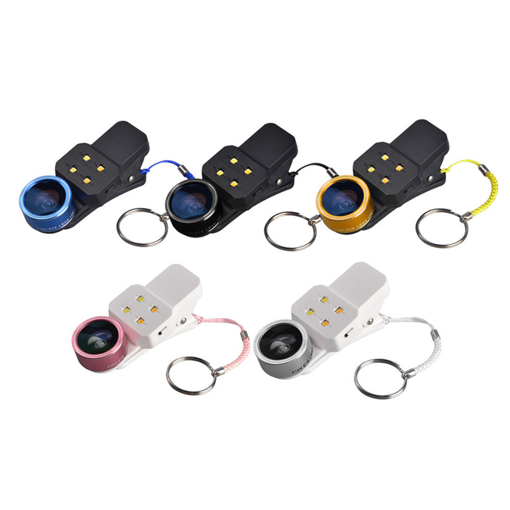 LED Filling Light Macro 198 Degree Fisheye Lens Phone Flash Wide Angle for iPhone Samsung Smartphone
