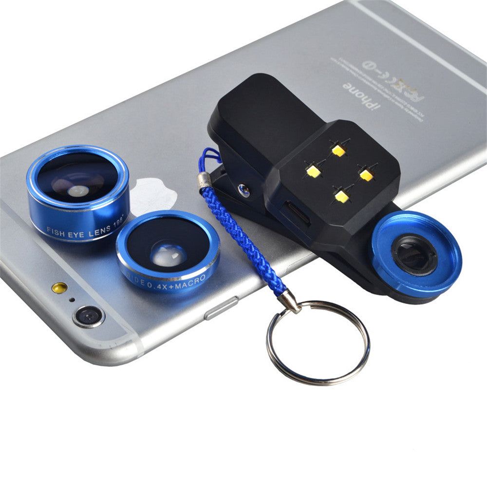 LED Filling Light Macro 198 Degree Fisheye Lens Phone Flash Wide Angle for iPhone Samsung Smartphone
