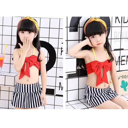 Lovely Baby Girl Bowknot Strappy Two-Piece Swimsuit Set Summer Beach Swimwear