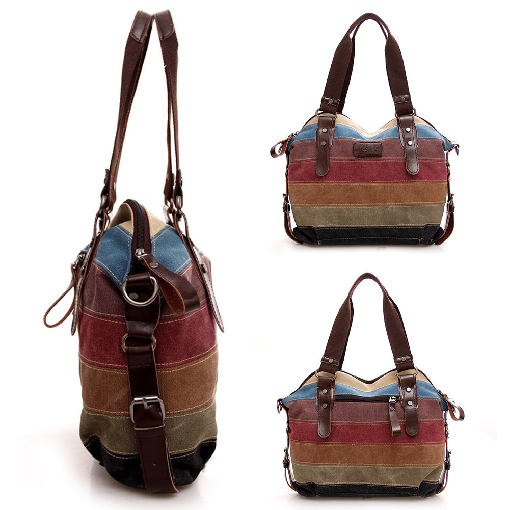 Fashion Women Canvas Large Shoulder Bag Stripes Crossbody Tote Handbag Purse