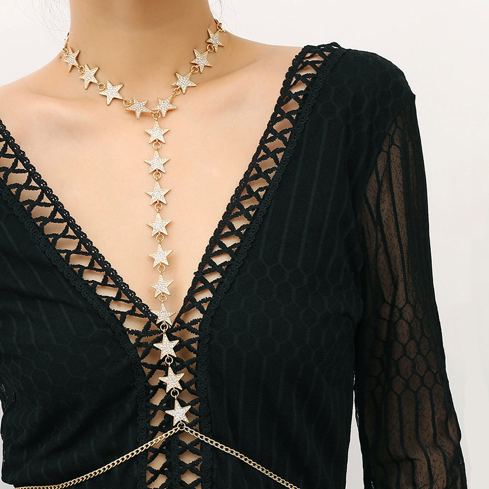 Women Fashion Night Club Party Jewelry Rhinestones Star Body Chain Necklace