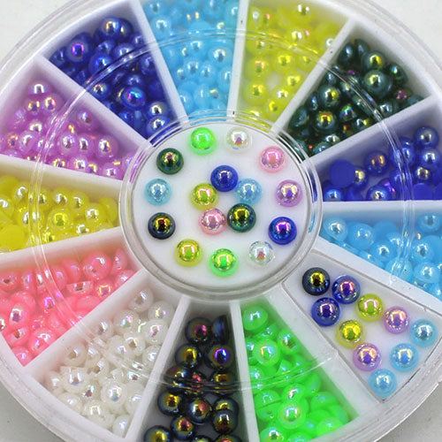 3mm Multicolor 3D Nail Art Faux Pearl Stickers Decoration DIY Manicure Tip Wheel