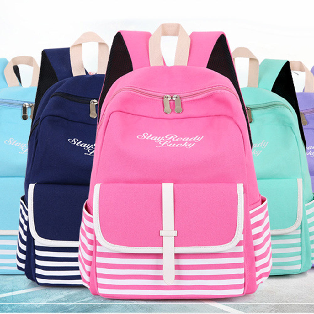 Fashion Backpack Striped Letters Embroidered School Bag Rucksack Shoulders Bag