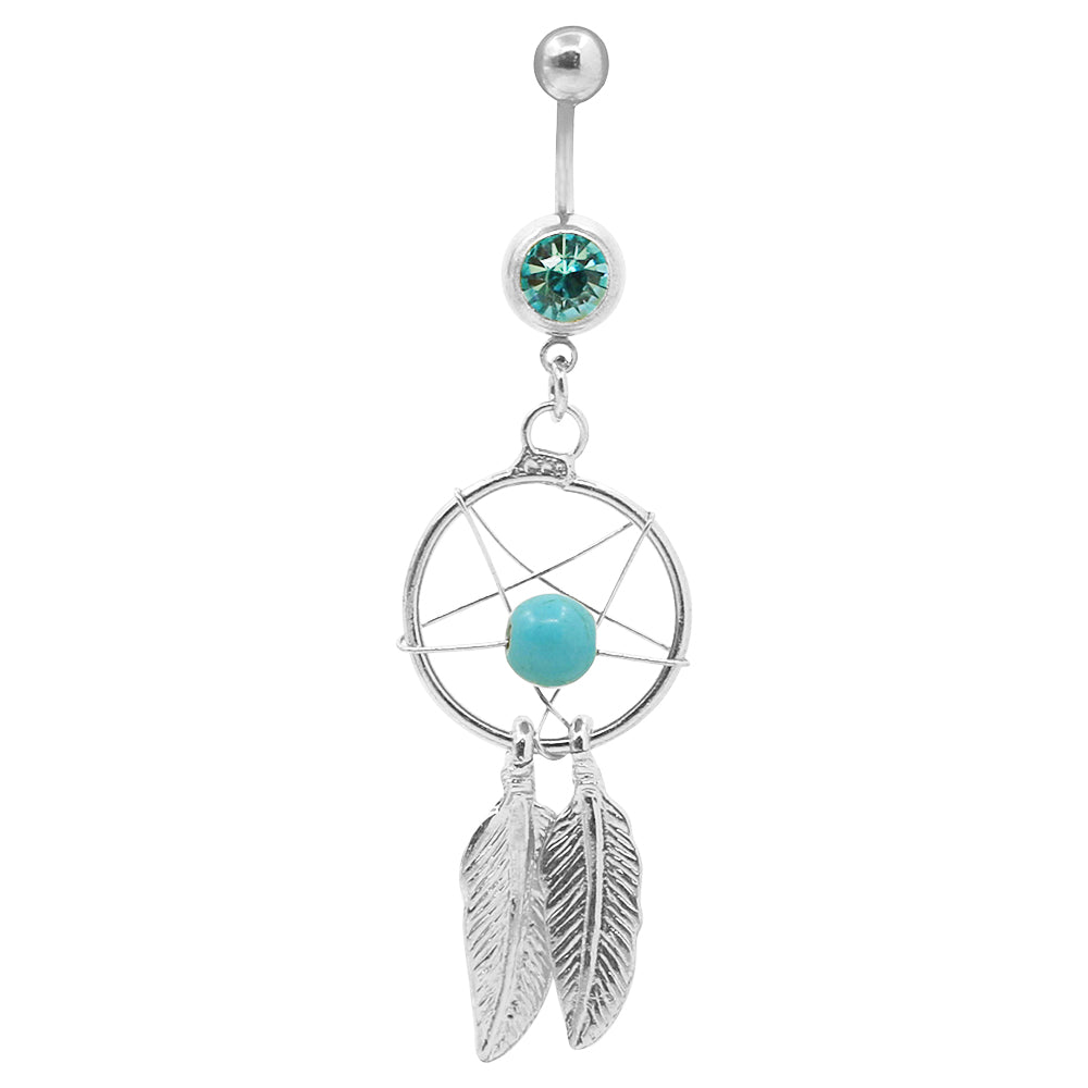Sexy 14G Feather Bead Dangle Belly Barbell Button Bar Ring Women Bikini Jewelry