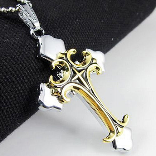 Men's Women's Unisex Stainless Steel Cross Pendant Cord Chain Necklace