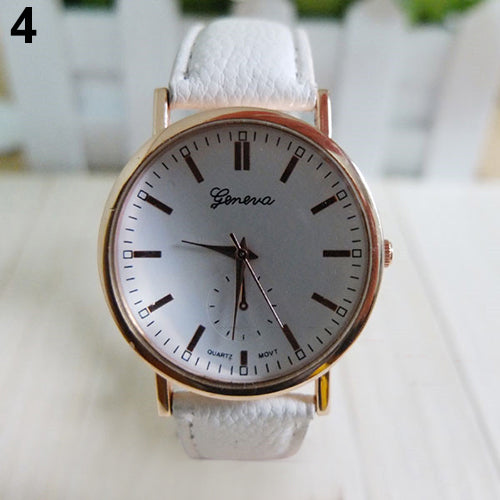 Men's Women's Geneva Round Roman Numerals Dial Faux Leather Quartz Wrist Watch