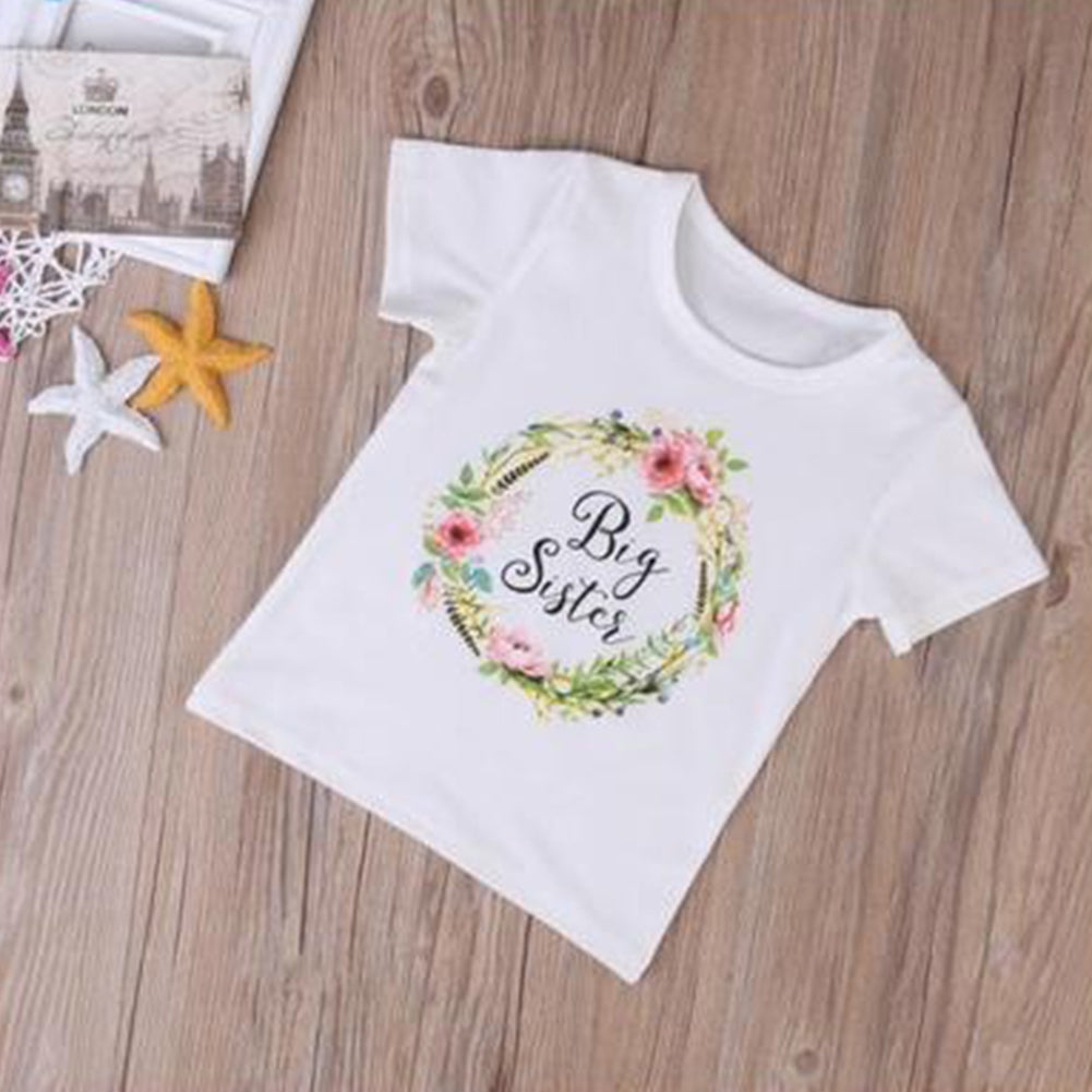 Girl Baby Cotton Clothes Little Big Sister Floral Print T-shirt Jumpsuit Romper