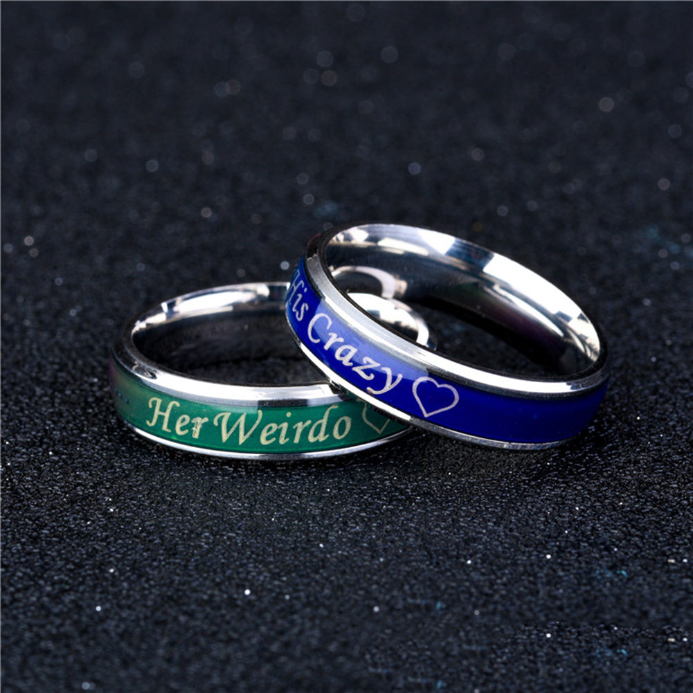 His Crazy Her Weirdo Color Changing Titanium Couple Rings Jewelry Ornament Gift