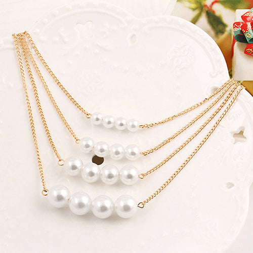 Women Multilayer Faux Pearl Rhinestone Pendant Choker Chain Necklace Jewelry