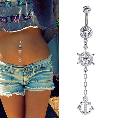 Rhinestone Belly Button Barbell Body Piercing Jewelry Anchors Rudder Navel Ring