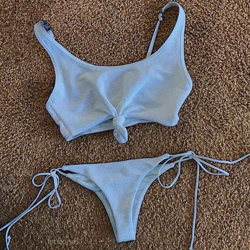 Fashion Women's Bikini Set Bandage Push Up Bra Briefs Solid Color Beachwear