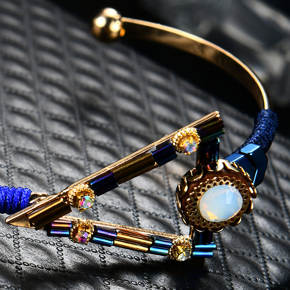 Bohemia Triangle Rhinestone Opening Bangle Bracelet Party Women Jewelry Gift