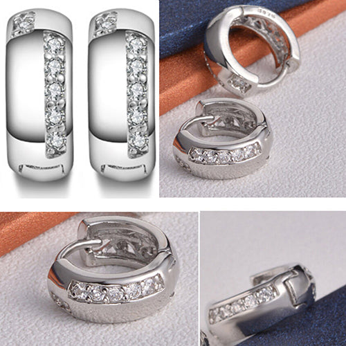 Women's Zirconia Silver Plated Ear Hoop Huggie Earrings