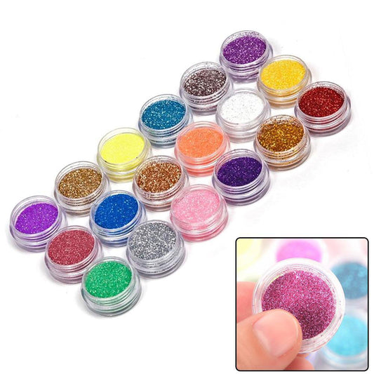 18Colors Nail Art Glitter Powder Dust Decoration Kit For Acrylic Tips UV Gel DIY