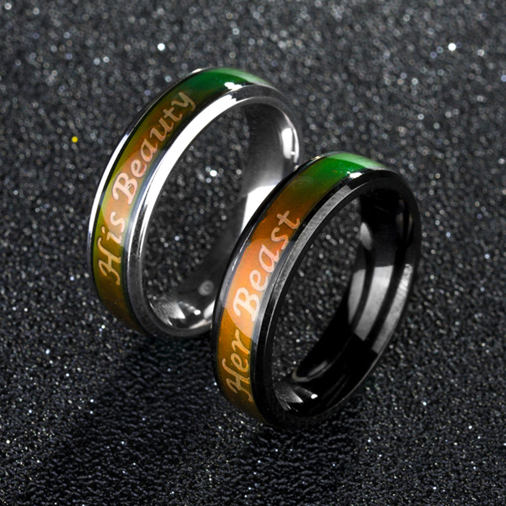 Her Beast His Beauty Titanium Steel Color Changing Jewelry Finger Couple Ring