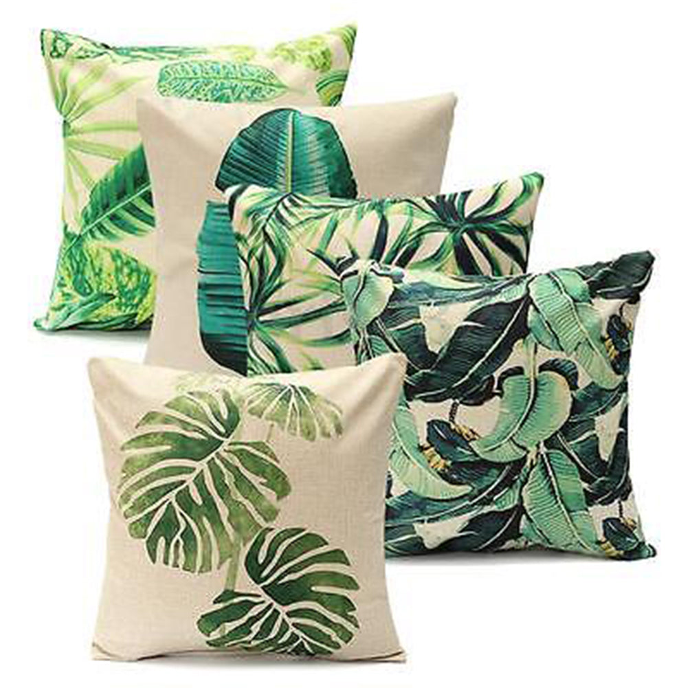 18inch Green Leaf Linen Cushion Cover Throw Pillow Case Sofa Home Decoration