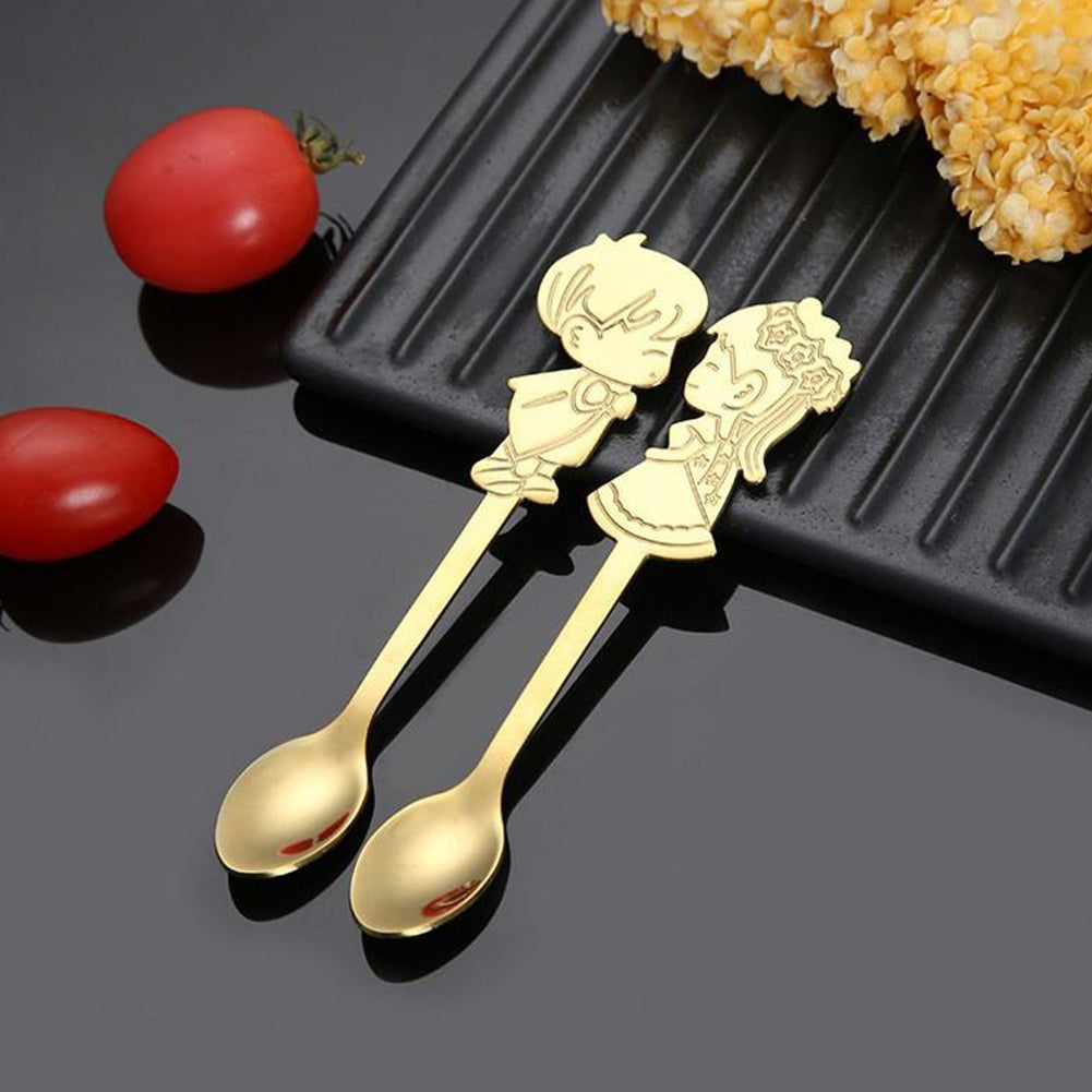 A Pair of Boy and Girl Stainless Steel Coffee Tea Cup Mixing Spoon Drinks Decor