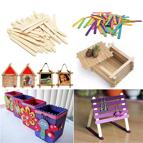 Kids Child Natural Multi-Color Wooden Popsicle Sticks DIY Crafts Puzzle Toy Gift