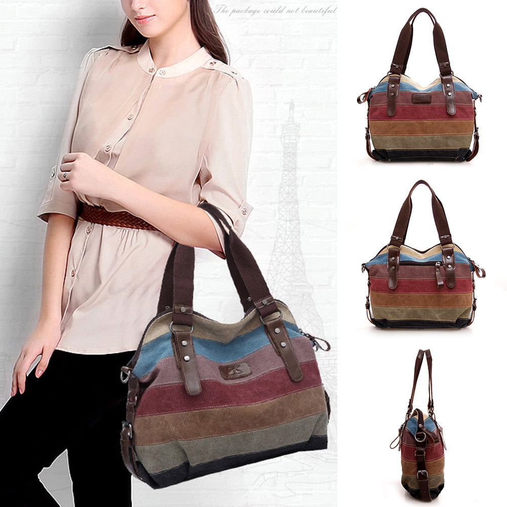 Fashion Women Canvas Large Shoulder Bag Stripes Crossbody Tote Handbag Purse