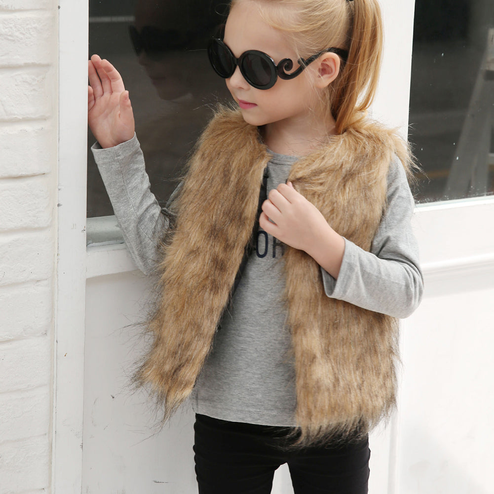 Children Kids Unisex Sleeveless Vest Winter Outwear Coat Faux Fur Baby Jacket