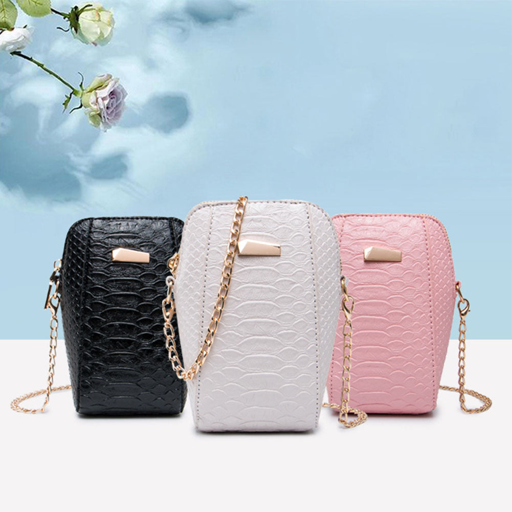 Women Girl Faux Leather Cross Body Shoulder Phone Zipper Chain Mini Bag Gift