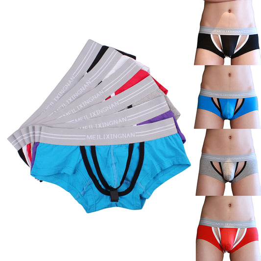 Men Sexy Hollow Out Bulge Pouch Low Rise Boxer Briefs Soft Underwear Underpants