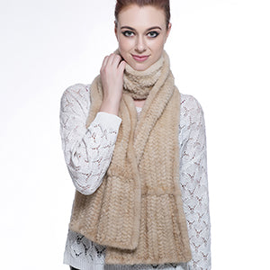 Knitted Mink Fur Pull Through Shawl Bell Bottom Scarf
