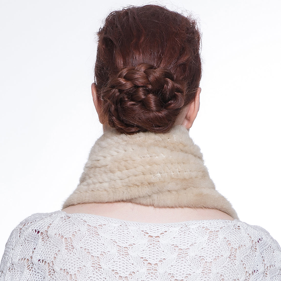 Knitted Mink Fur Pull Through Shawl Bell Bottom Scarf