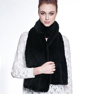 Knitted Mink Fur Pull Through Shawl Bell Bottom Scarf