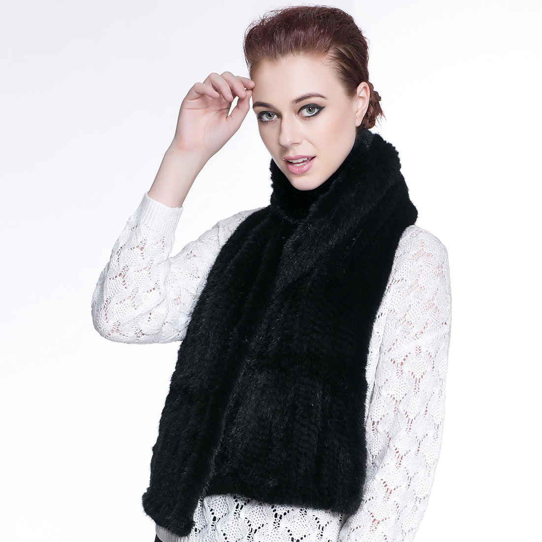 Knitted Mink Fur Pull Through Shawl Bell Bottom Scarf