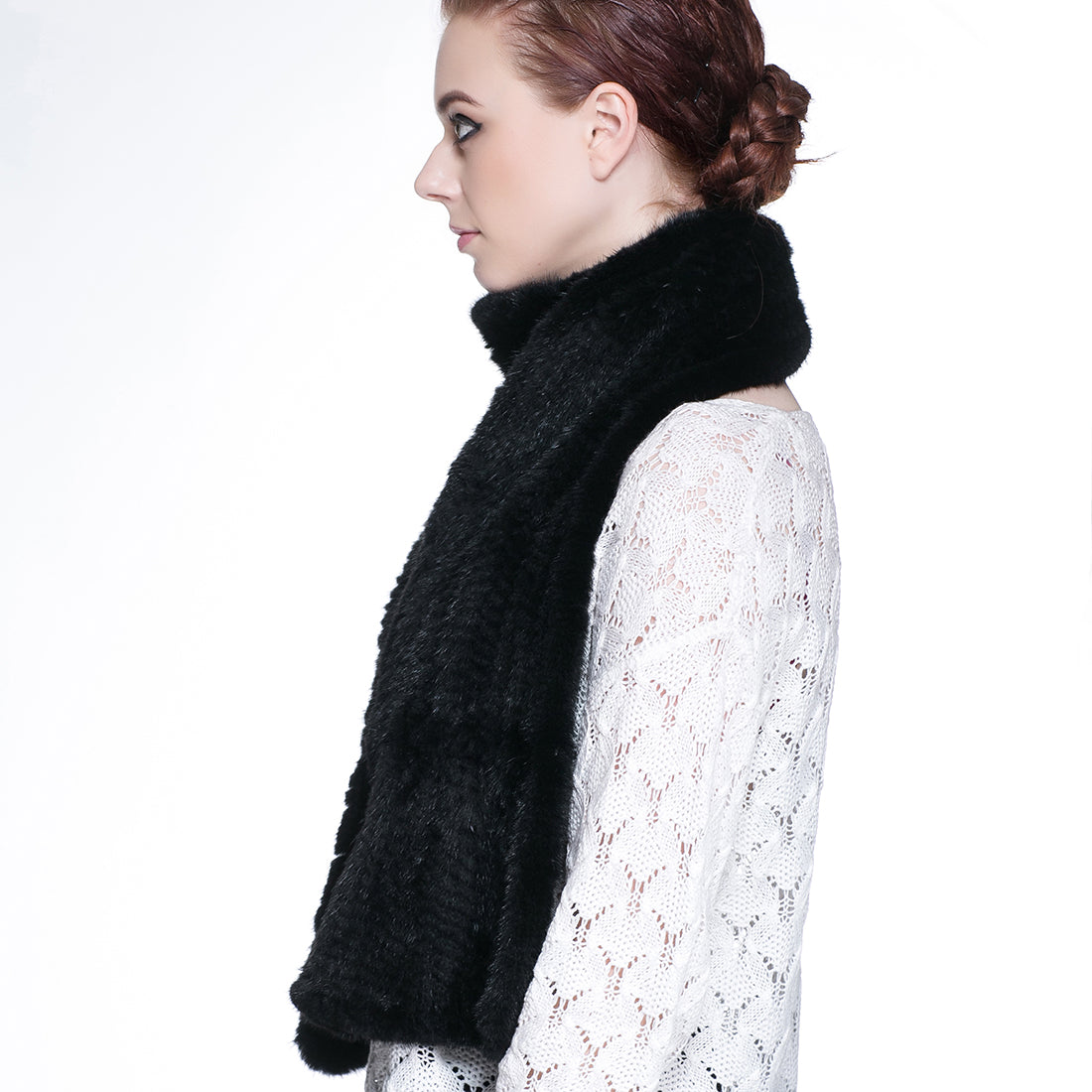 Knitted Mink Fur Pull Through Shawl Bell Bottom Scarf