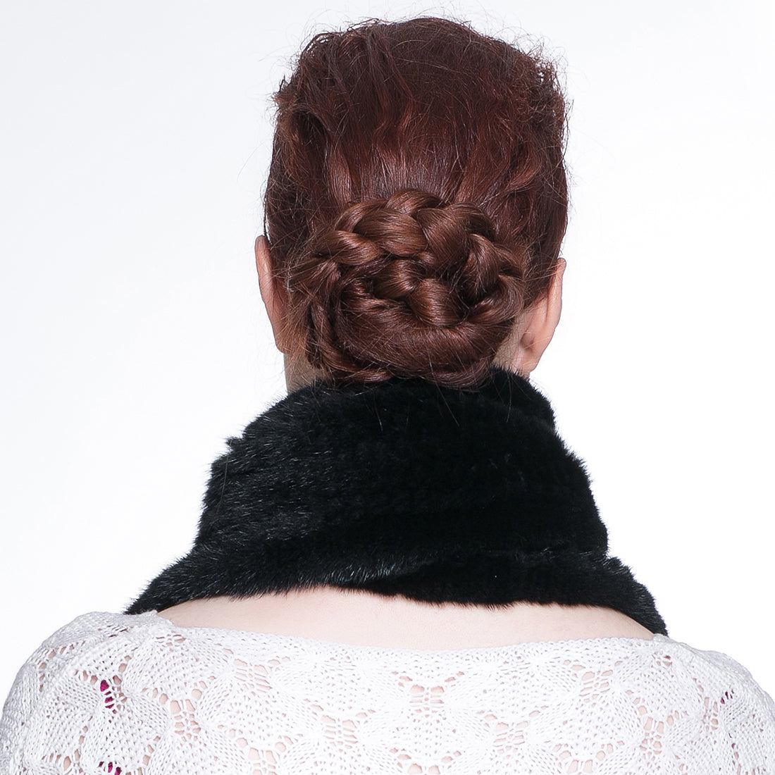 Knitted Mink Fur Pull Through Shawl Bell Bottom Scarf