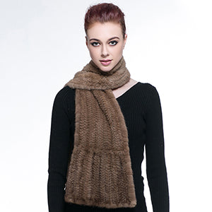 Knitted Mink Fur Pull Through Shawl Bell Bottom Scarf
