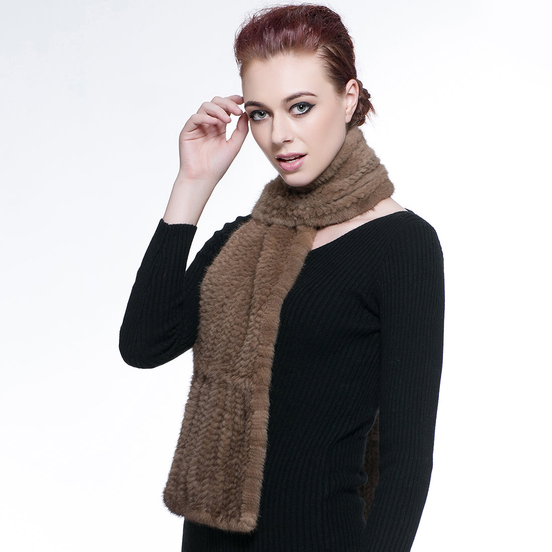 Knitted Mink Fur Pull Through Shawl Bell Bottom Scarf